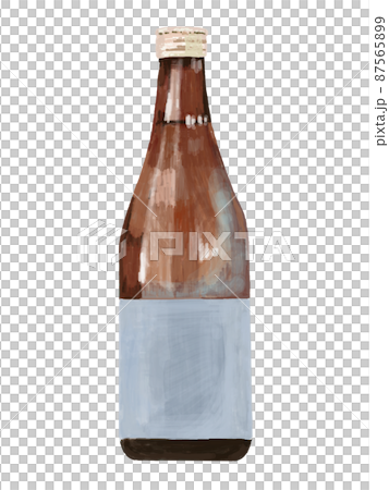 日本酒の瓶ラベル青_縦 87565899