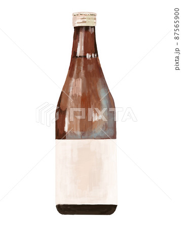 日本酒の瓶ラベルアイボリー_縦 87565900