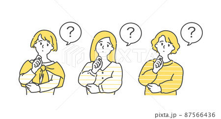 片手を添えて首をかしげる女性のイラストセット 片手を添えて首をかしげる女性のイラストセット 87566436