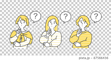 片手を添えて首をかしげる女性のイラストセット 片手を添えて首をかしげる女性のイラストセット 87566436