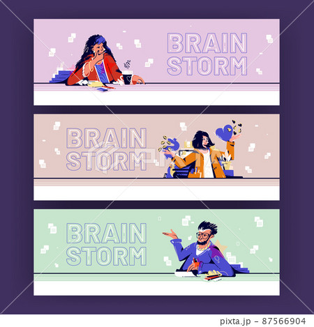 Brain storm cartoon banners with business people Brain storm cartoon banners with business people 87566904