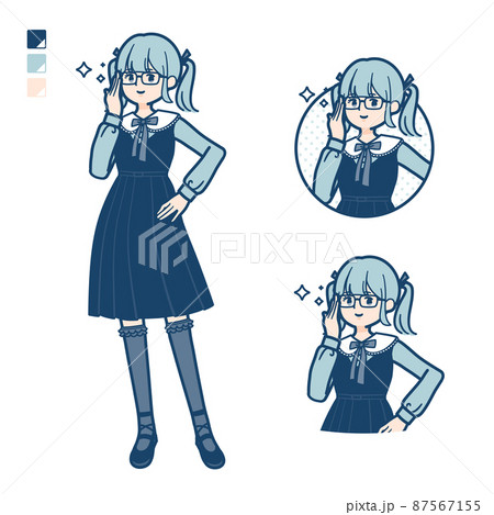 ゴスロリ衣装を着た若い女性が眼鏡をクイっとしているイラスト 87567155