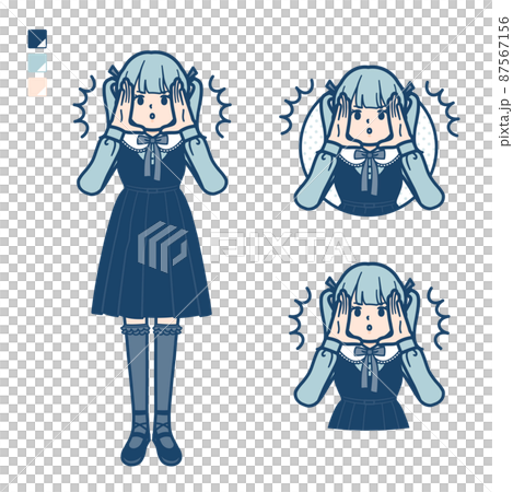 Illustration of a young woman in Gothic Lolita costume giving a loud warning 87567156