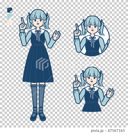 Illustration of a young woman in Gothic Lolita costume talking 87567165