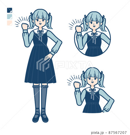 ゴスロリ衣装を着た若い女性がガッツポーズをしているイラスト 87567207