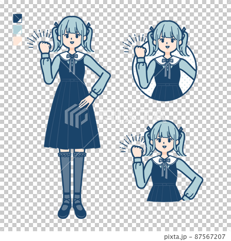 ゴスロリ衣装を着た若い女性がガッツポーズをしているイラスト 87567207