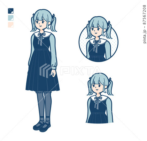 ゴスロリ衣装を着た若い女性が横を見ているイラスト 87567208