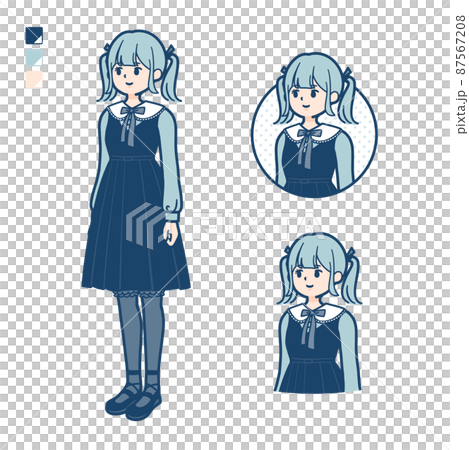 ゴスロリ衣装を着た若い女性が横を見ているイラスト 87567208