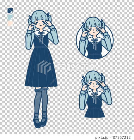 Illustration of a young woman in Gothic Lolita costume crying 87567212