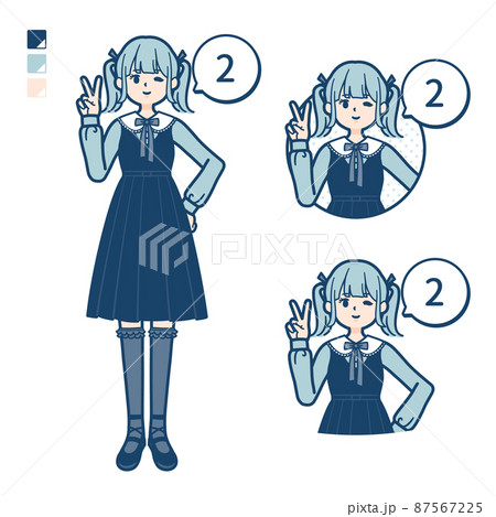 ゴスロリ衣装を着た若い女性が2とカウントしているイラストのイラスト素材