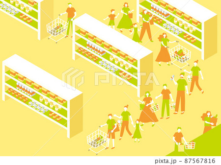 お店で行列に並ぶ人々 87567816