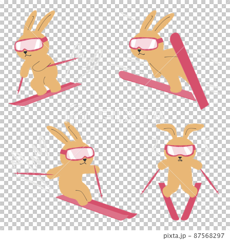 スキーをするウサギのイラスト　セット 87568297