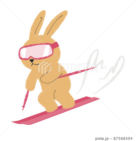 Cute white rabbit skiing Royalty Free Vector Image