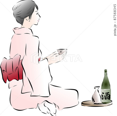 日本酒を嗜む着物美人 日本酒を嗜む着物美人 87568345