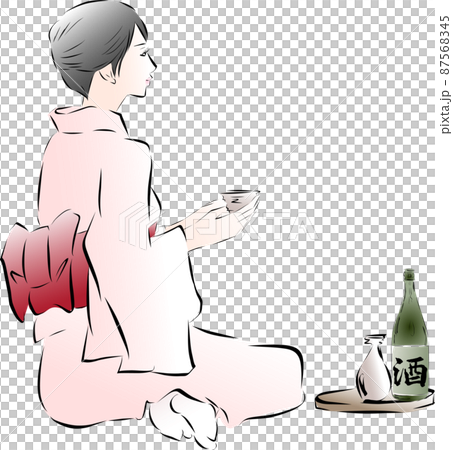 日本酒を嗜む着物美人 日本酒を嗜む着物美人 87568345