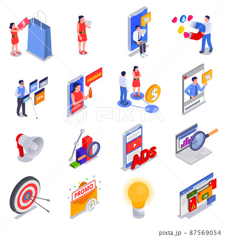 Marketing Technologies Isometric Icon Set 87569054