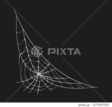 Scary spider web. White cobweb silhouette isolated on black background. Doodle spideweb angle. Hand drawn cob web for Halloween party. Vector illustration Scary spider web. White cobweb silhouette isolated on black background. Doodle spideweb angle. Hand drawn cob web for Halloween party. Vector illustration 87569585