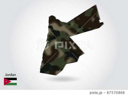 Jordan map with camouflage pattern, Forest - green texture in map. Military concept for army, soldier and war. coat of arms, flag. 87570866