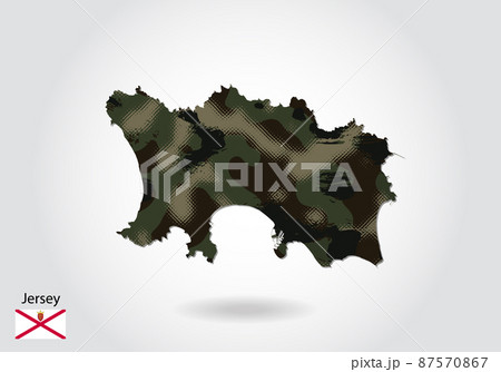 Jersey map with camouflage pattern, Forest - green texture in map. Military concept for army, soldier and war. coat of arms, flag. 87570867