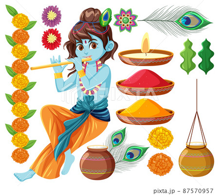 Set of Indian god and other elements 87570957