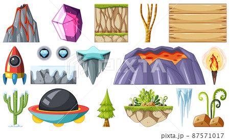 Isolated fantasy space game objects and elements set 87571017