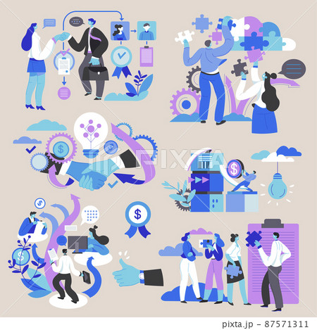 Cooperation and teamwork, employees in team vector 87571311