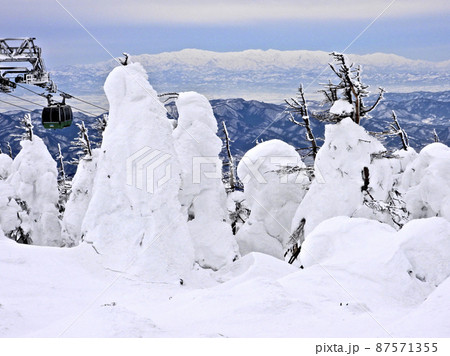 山形蔵王・地蔵岳 樹氷原の彼方に聳える朝日連峰 山形蔵王・地蔵岳 樹氷原の彼方に聳える朝日連峰 87571355
