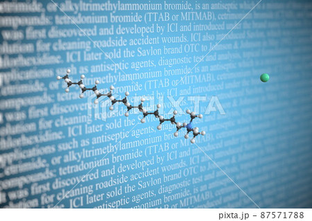 Cetrimide scientific molecular model, 3D rendering 87571788