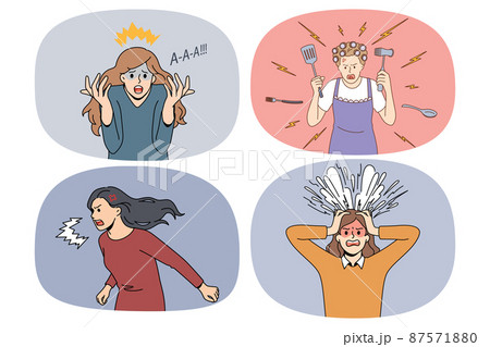 Set of furious women scream and yell 87571880