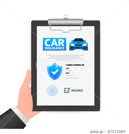 Flat infographic. Car insurance icon on blue background. Flat isometric vector illustration 87572005
