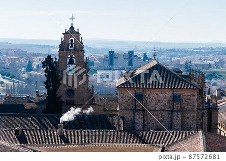 Aerial top panoramic view of historic centre of the medieval town of Salamanca with the University Aerial top panoramic view of historic centre of the medieval town of Salamanca with the University 87572681