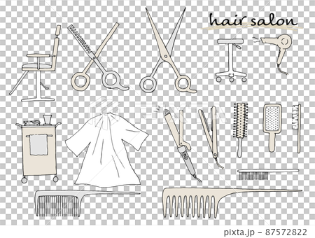 美容室　ヘアサロン　美容院　セット　アイコン【手描き　ベクター】 87572822