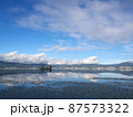 Panorama view of the Lake Suwa in the Kiso Mountains, Nagano, Japan. 87573322