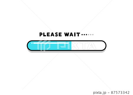 PLEASE WAITの文字と55％進捗しているプログレスバー - 準備中・進行中のイメージ素材 87573342