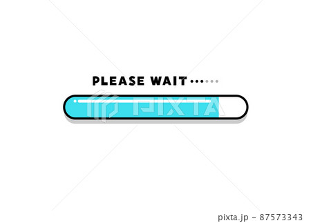 PLEASE WAITの文字と85％進捗しているプログレスバー - 準備中・進行中のイメージ素材 87573343