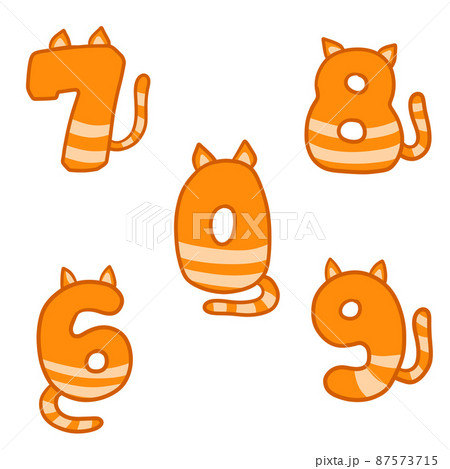 Set of numbers. Striped red cats. Animal tail. Teaching children mathematic 87573715
