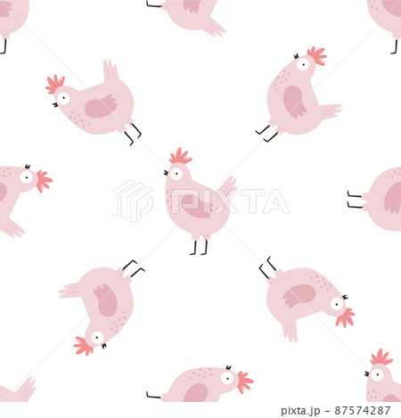 Seamless pattern with cute chickens, roosters for Easter holidays 87574287