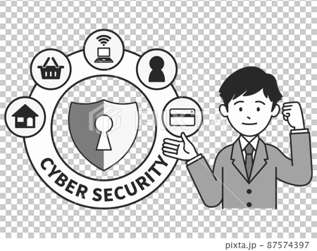 サイバーセキュリティ対策で自信のあるビジネスマンのキリリ顔 87574397