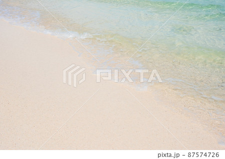 Soft wave of blue sea water and white sand at Beautiful beach. Background, wallpaper and abstract concept 87574726