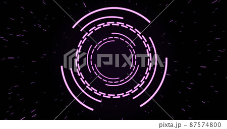 Image of purple circular interfaces pulsating and spinning over specks on black background 87574800