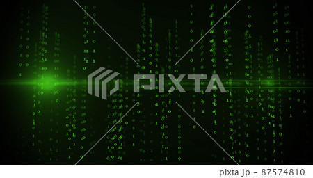 Image of green binary coding data processing over black background 87574810