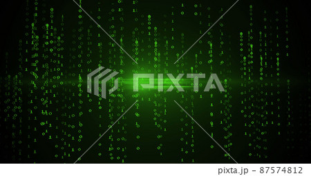 Image of green binary coding data processing over black background 87574812