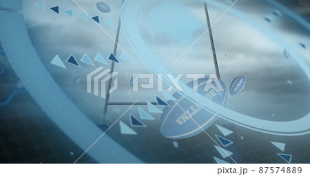 Image of scope scanning over rugby balls falling with argentina text at stadium 87574889