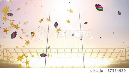 Image of stars over rugby balls coloured with...のイラスト素材 [87574929] - PIXTA