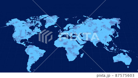 Image of squares and world map on blue background 87575603