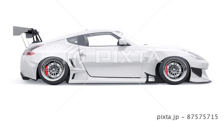 tuned sports racing car with arch extensions, air suspension and a huge spoiler. 3d rendering tuned sports racing car with arch extensions, air suspension and a huge spoiler. 3d rendering 87575715