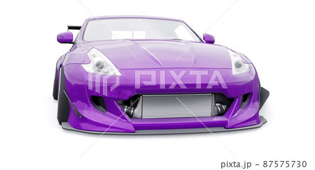 tuned sports racing car with arch extensions, air suspension and a huge spoiler. 3d rendering tuned sports racing car with arch extensions, air suspension and a huge spoiler. 3d rendering 87575730
