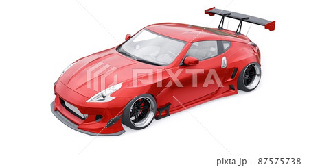 tuned sports racing car with arch extensions, air suspension and a huge spoiler. 3d rendering 87575738