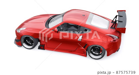 tuned sports racing car with arch extensions, air suspension and a huge spoiler. 3d rendering 87575739