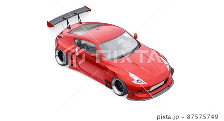 tuned sports racing car with arch extensions, air suspension and a huge spoiler. 3d rendering 87575749